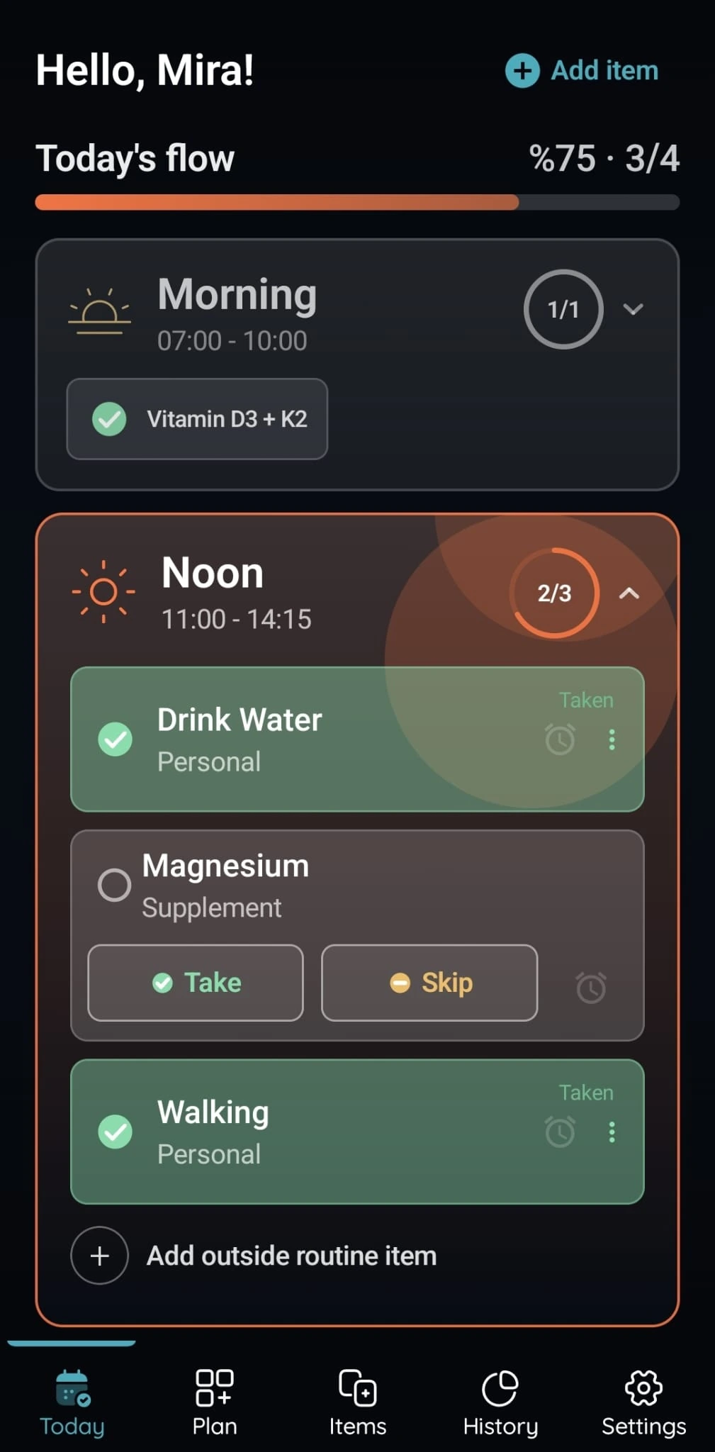 VitaFlow Today's Flow screen