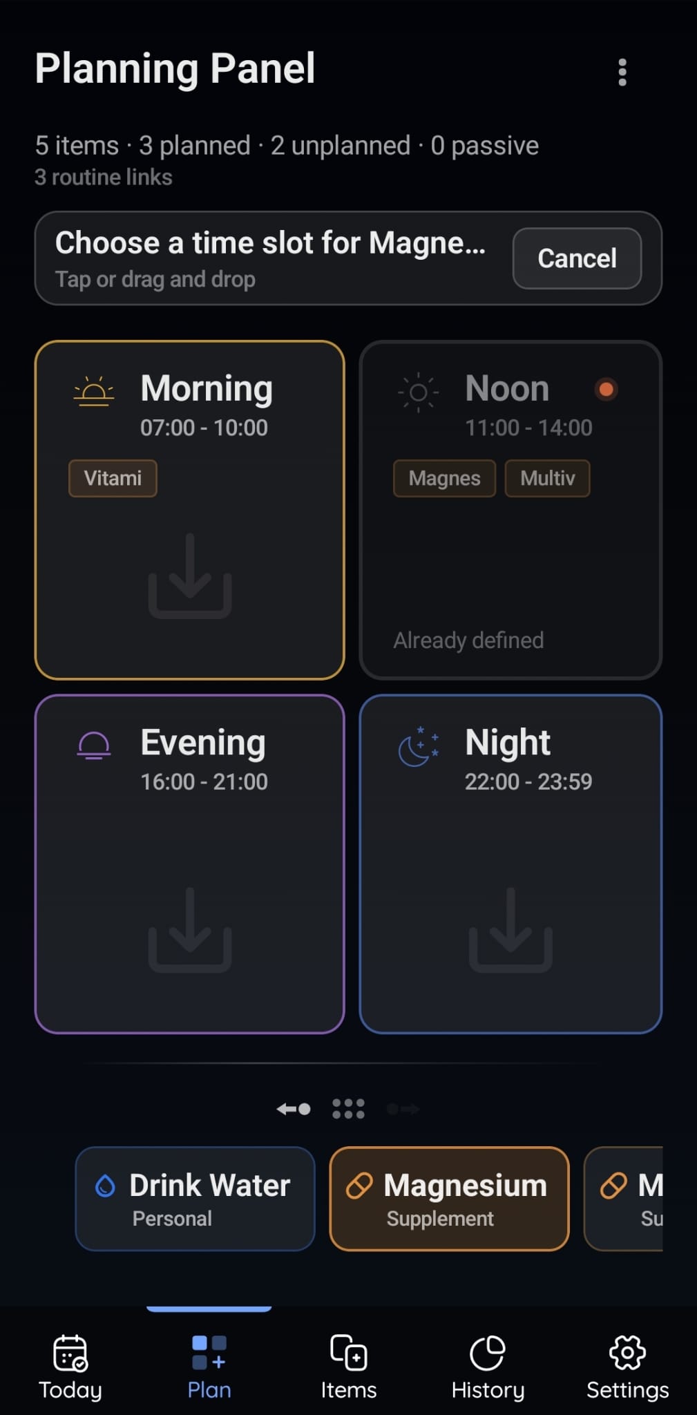 VitaFlow planning screen