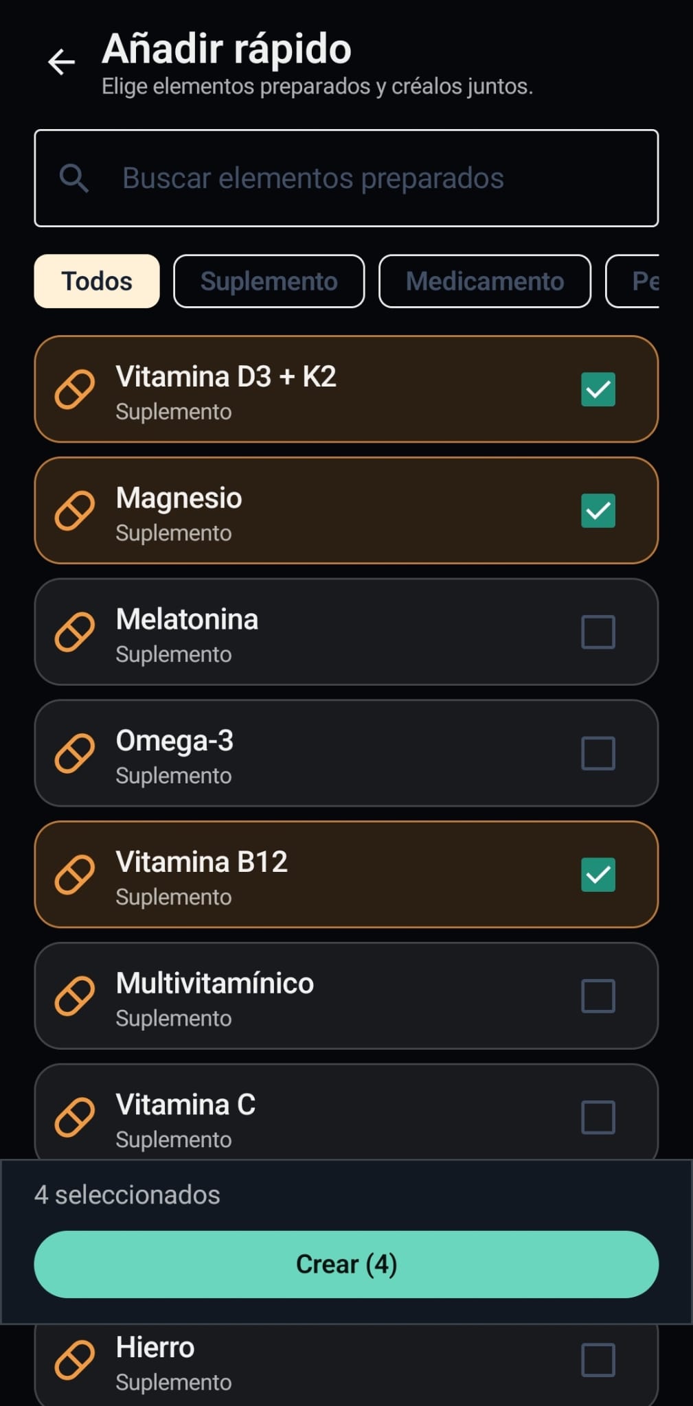 Pantalla de Adición Rápida Múltiple de VitaFlow