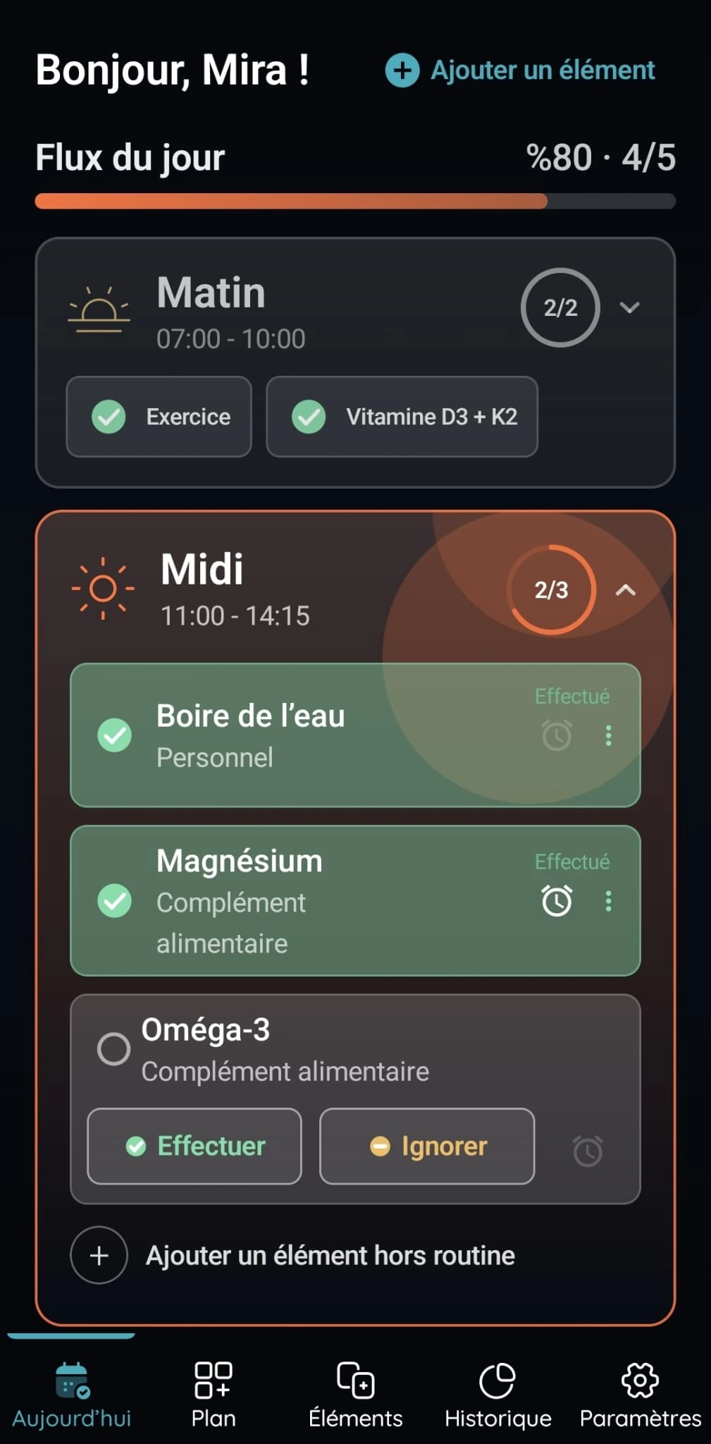 Écran du Flux du Jour de VitaFlow