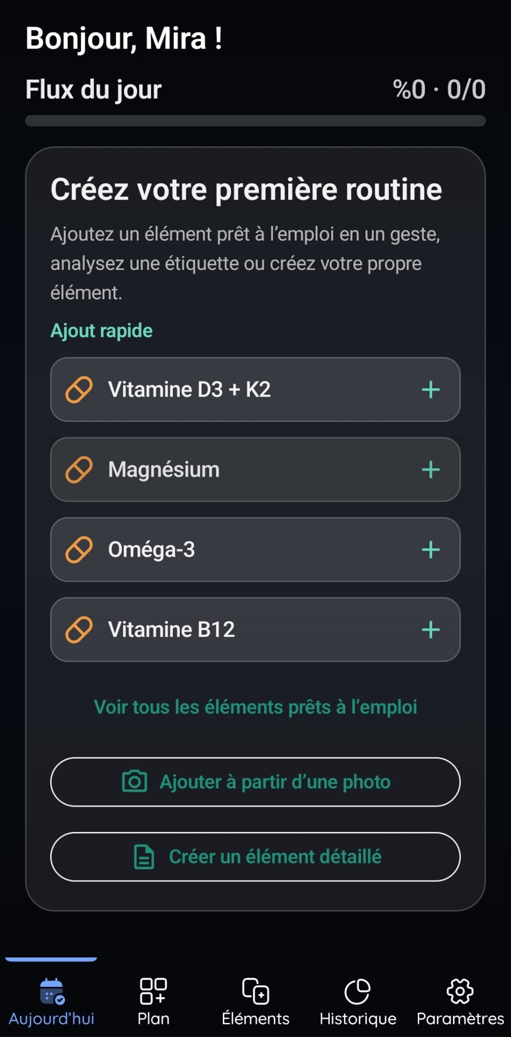 Écran de Démarrage Rapide de VitaFlow