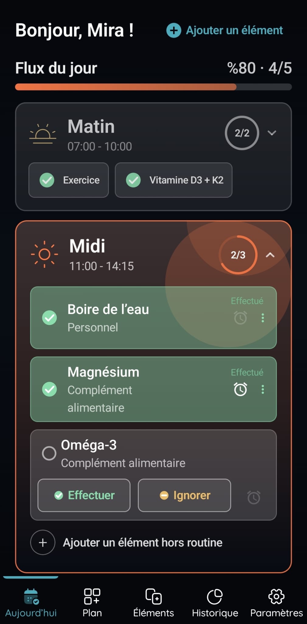 Écran du Flux du Jour de VitaFlow