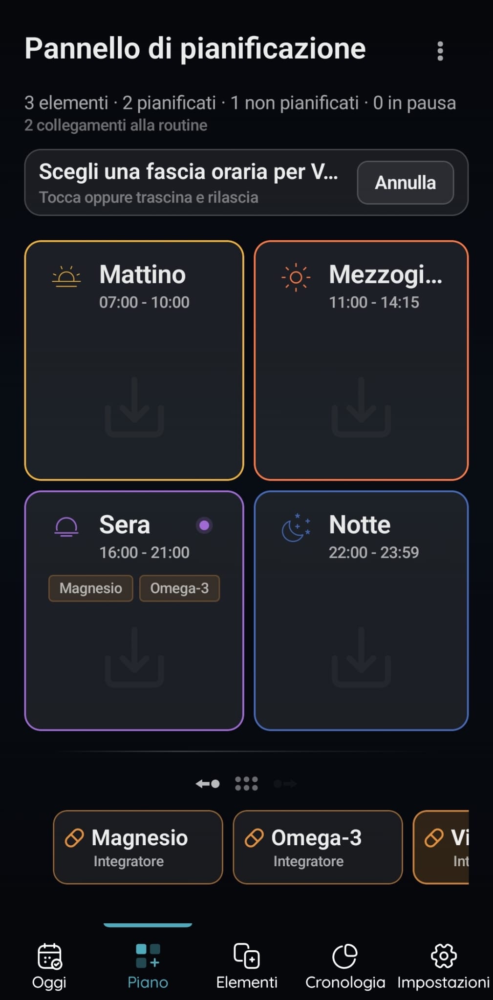 Schermata di pianificazione di VitaFlow