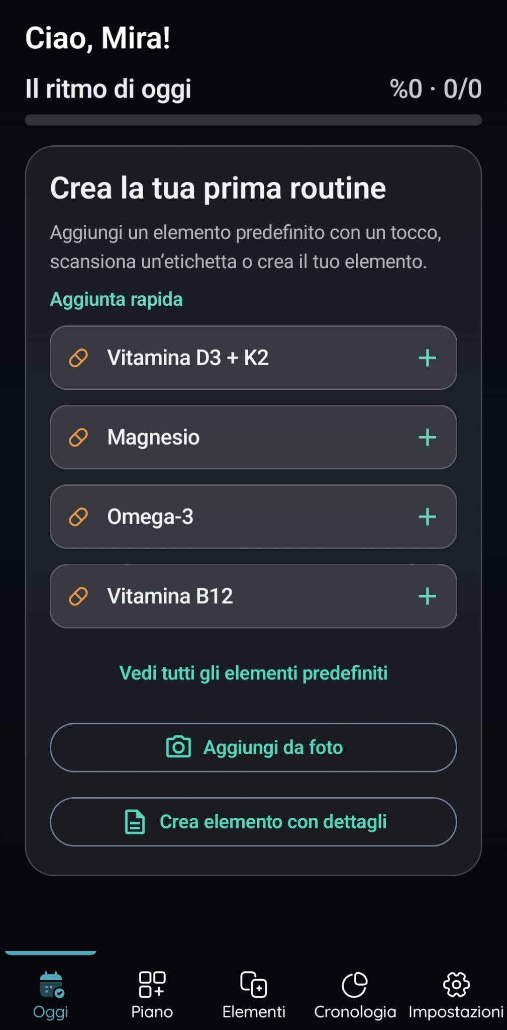 Schermata della guida iniziale di VitaFlow