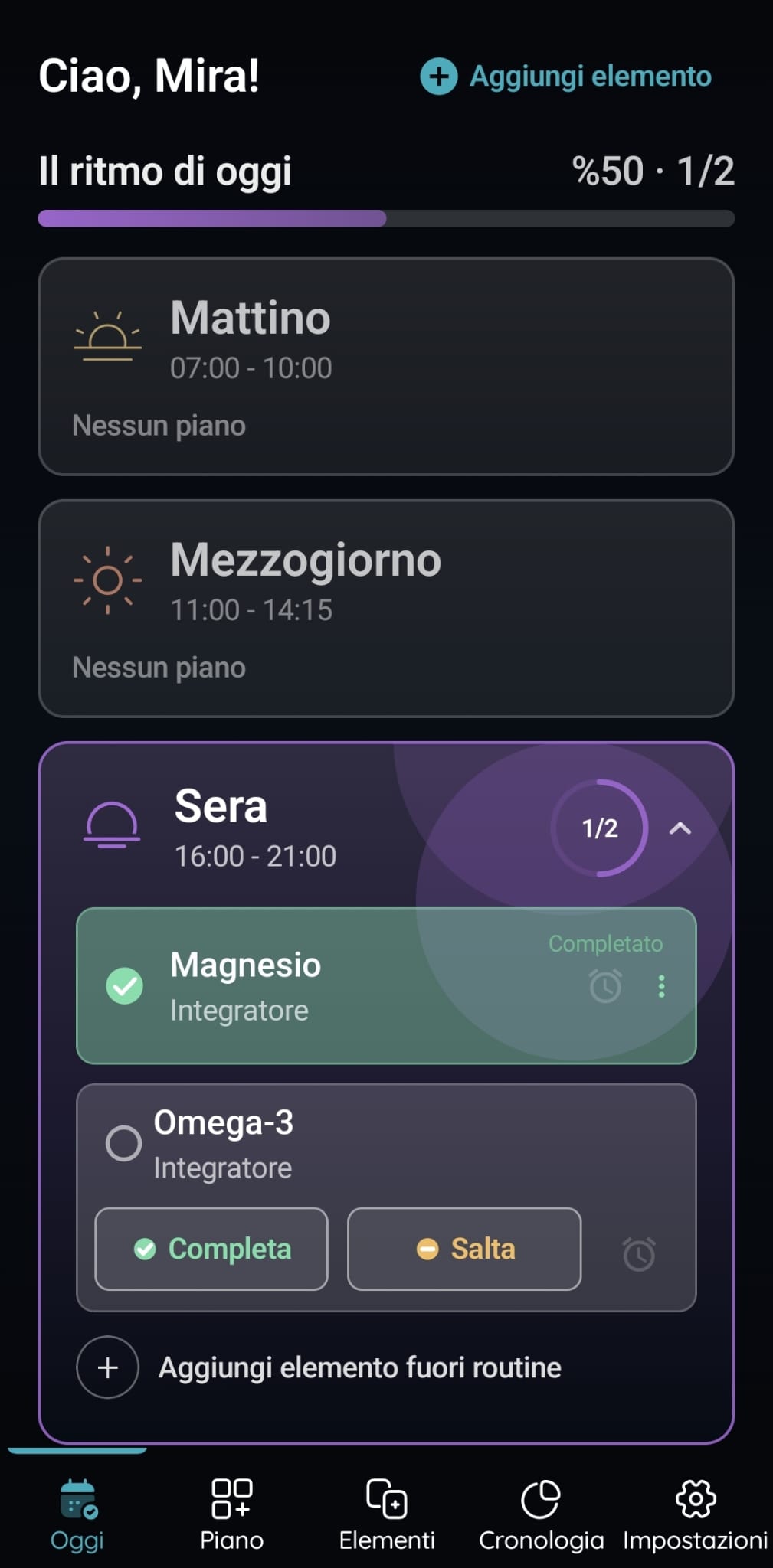 Schermata del flusso di oggi di VitaFlow