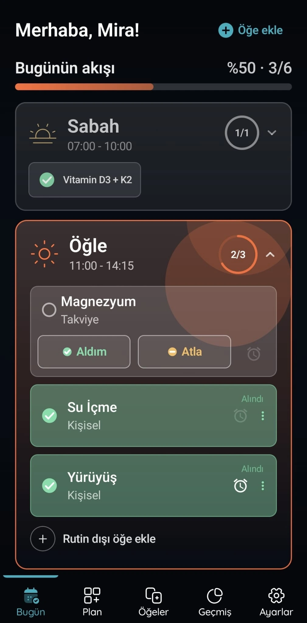 VitaFlow Bugünün Akışı ekranı